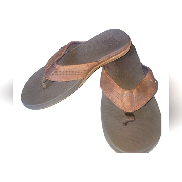 Reef Men's Brown Leather Cushion Lux Thong Flip Flops US 8 EU 40 - Picture 9 of 10